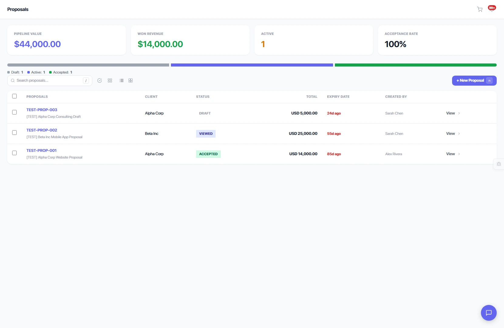 Client documents and contracts with activity timeline and renewal tracking